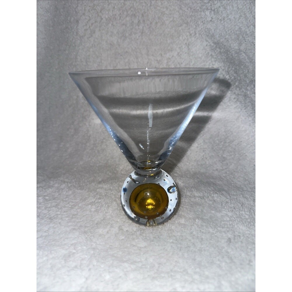 Martini Art Glass w/Yellow Colored Floating Ball Base